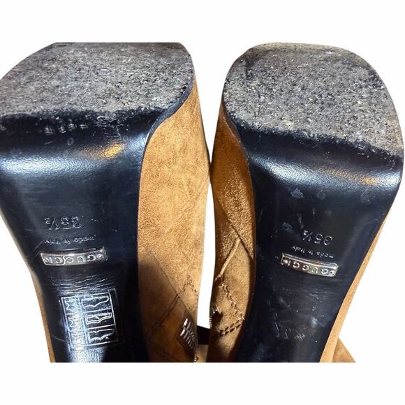 Gucci Claudie Suede Platform Ankle Boots Brown Zip Block Heel 35.5 - Picture 8 of 11